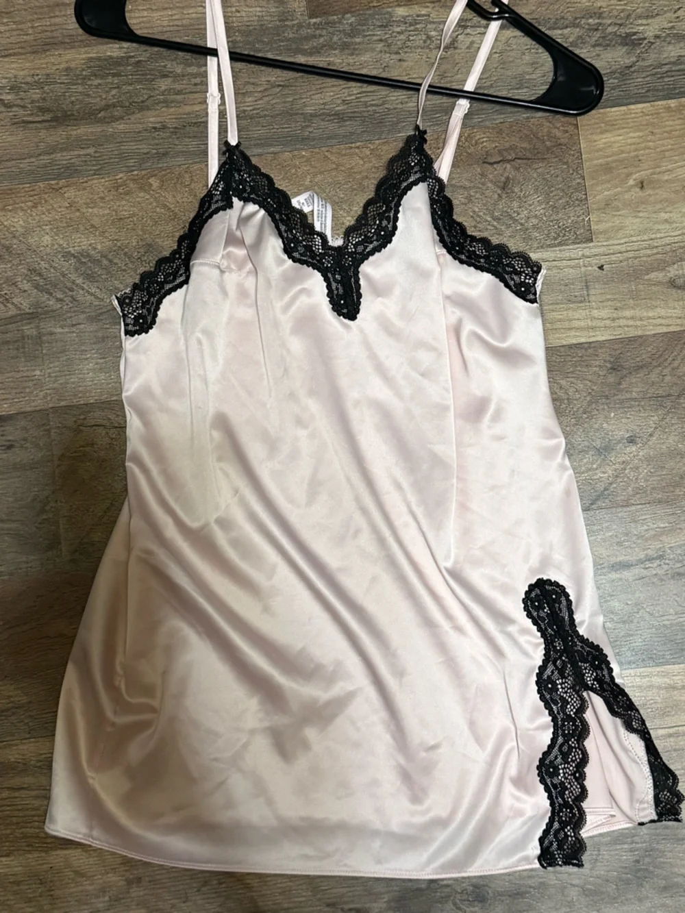 Victoria's Secret Blush Pink Satin Slip with Black Lace Trim - Picture 1 of 5